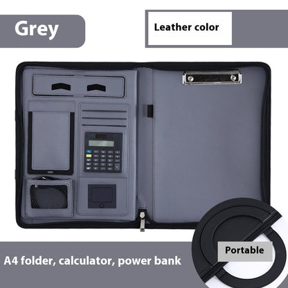 Multifunctional A4 Leather Portable Zipper Bag