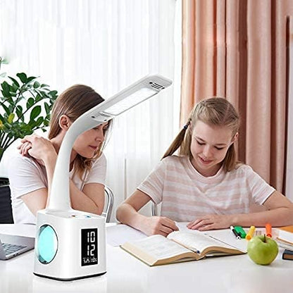 Kids Dimmable LED Table Lamp with Pen Holder&Clock