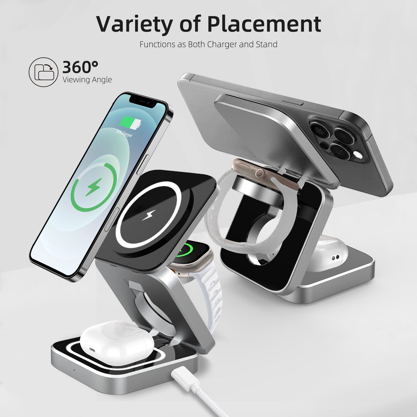 Three-in-One Folding Magnetic Wireless Charger Bracket