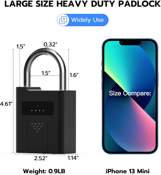 Weatherproof Bluetooth App Controlled Biometric Keyless Entry Electronic Smart Combination Lock for Outdoor Fence Gate