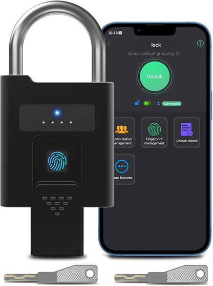 Weatherproof Bluetooth App Controlled Biometric Keyless Entry Electronic Smart Combination Lock for Outdoor Fence Gate