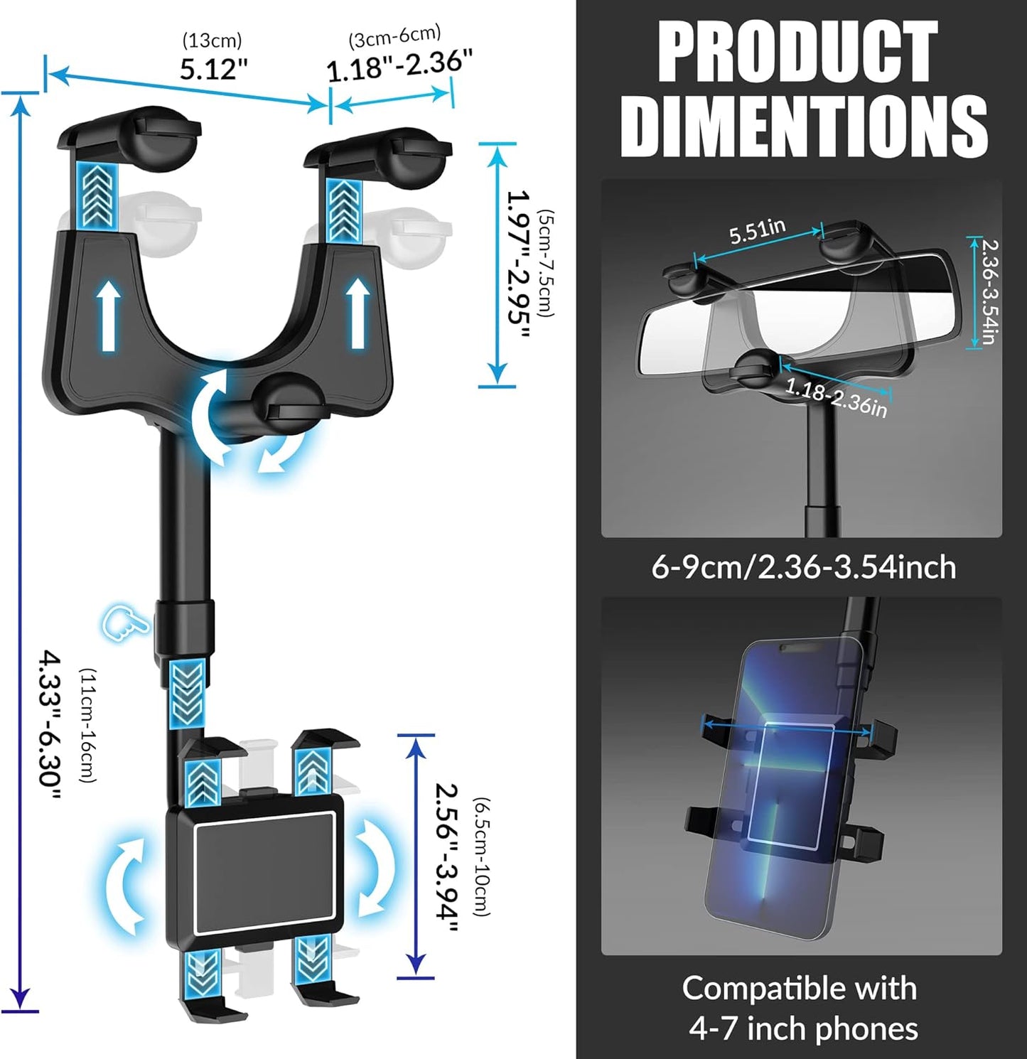 Rearview mirror retractable mobile phone holder