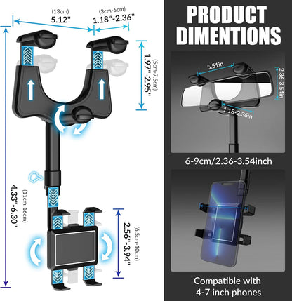 Rearview mirror retractable mobile phone holder