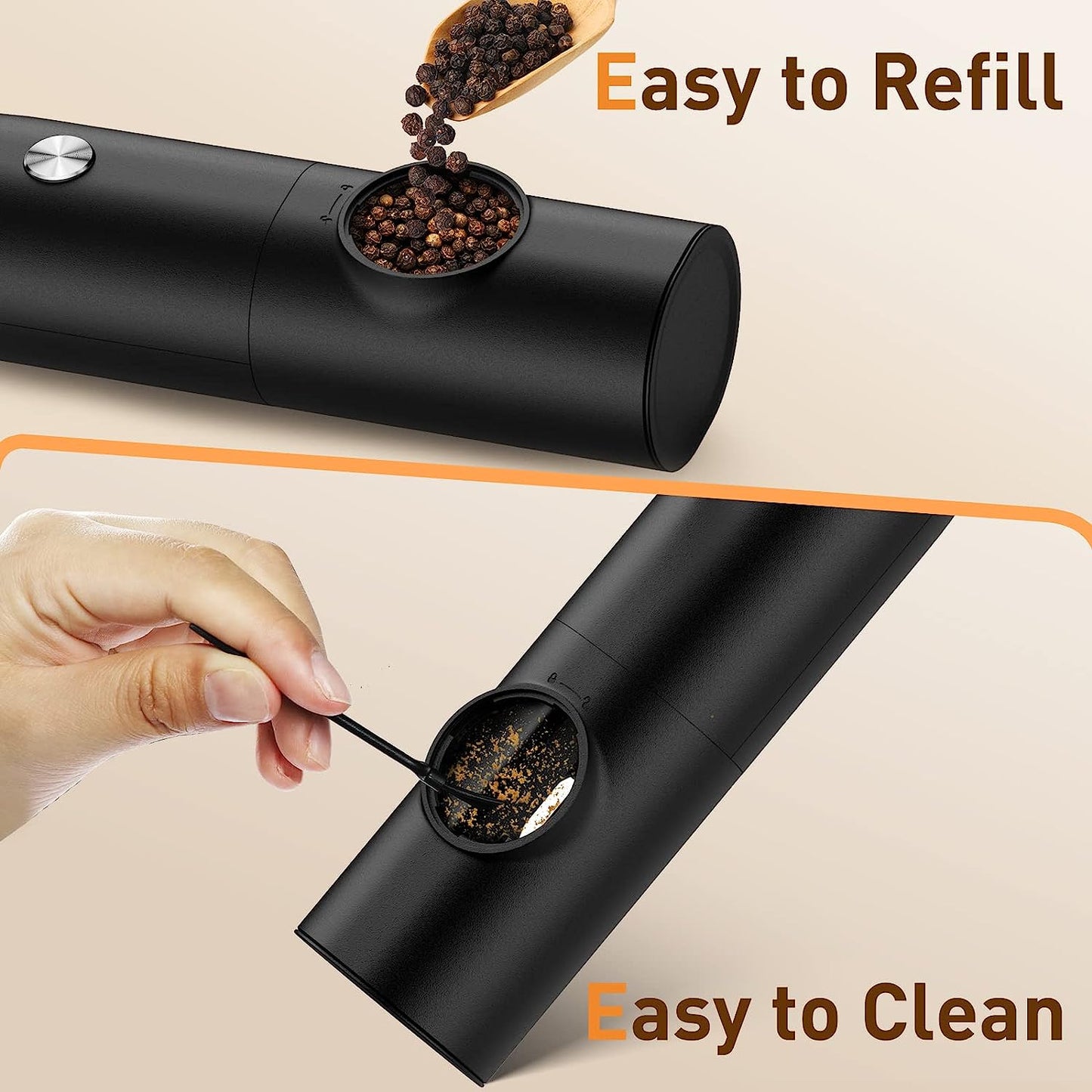 Rechargeable - No Battery Needed - Automatic Salt Pepper Mill Grinder