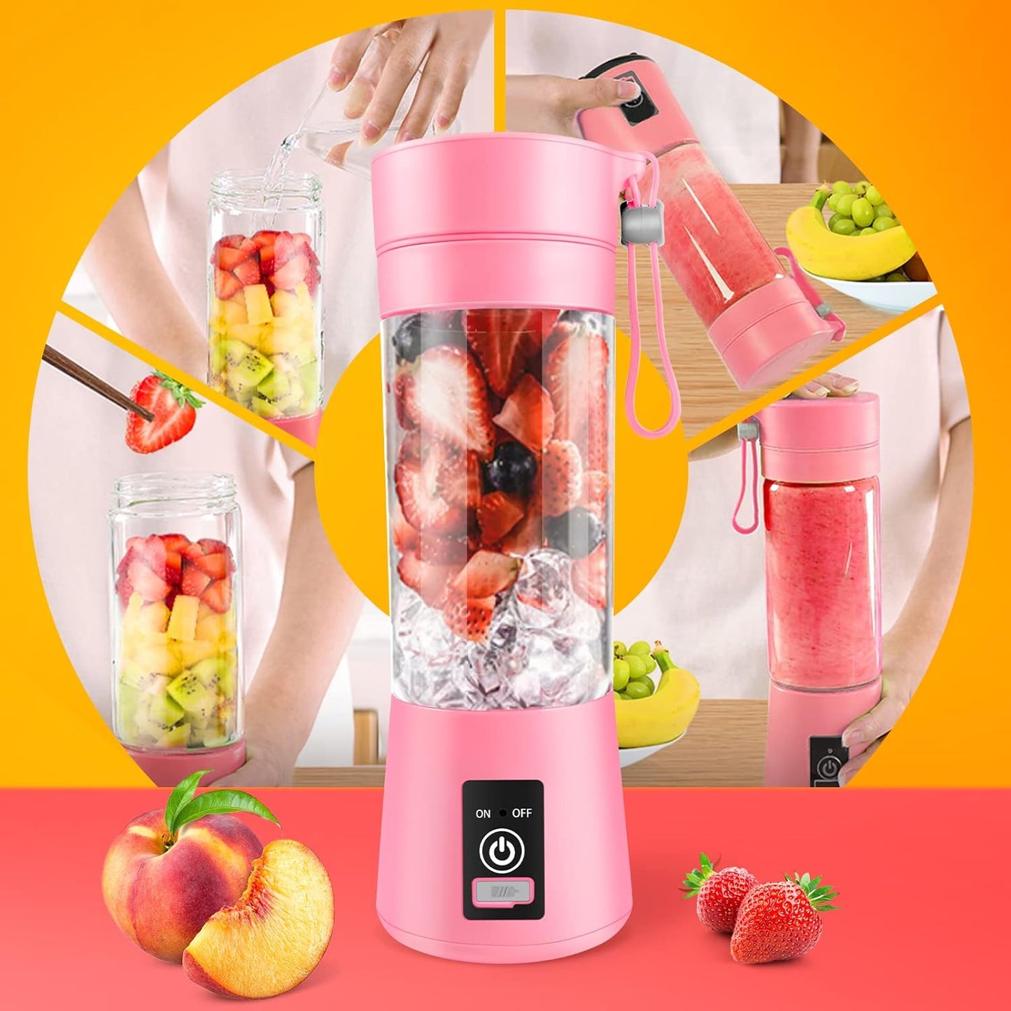 Mini Blender Cup with Travel Lid and USB Rechargeable for Office, Gym, Kitchen