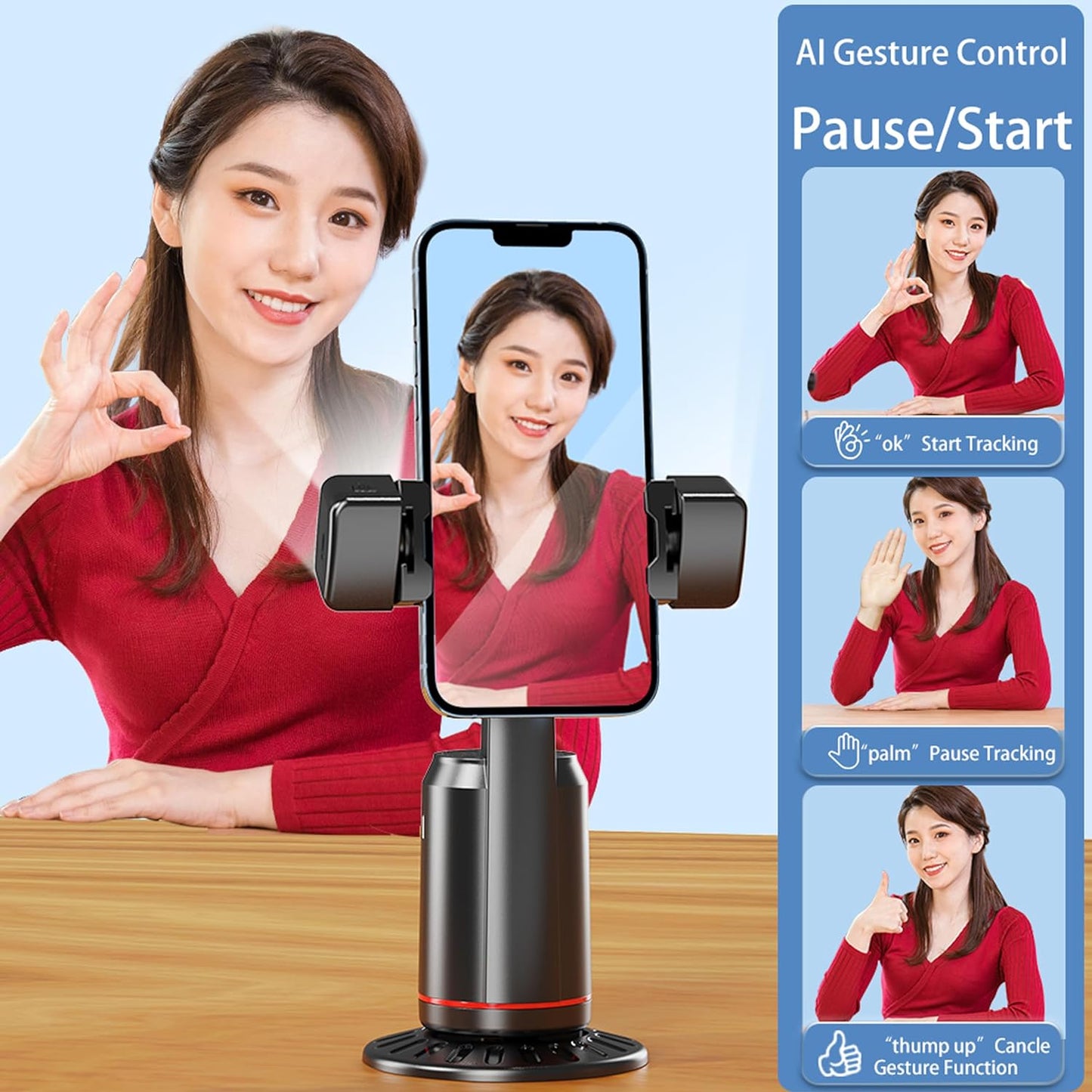 360° rotating automatic facial body mobile phone tripod smart shooting camera stand