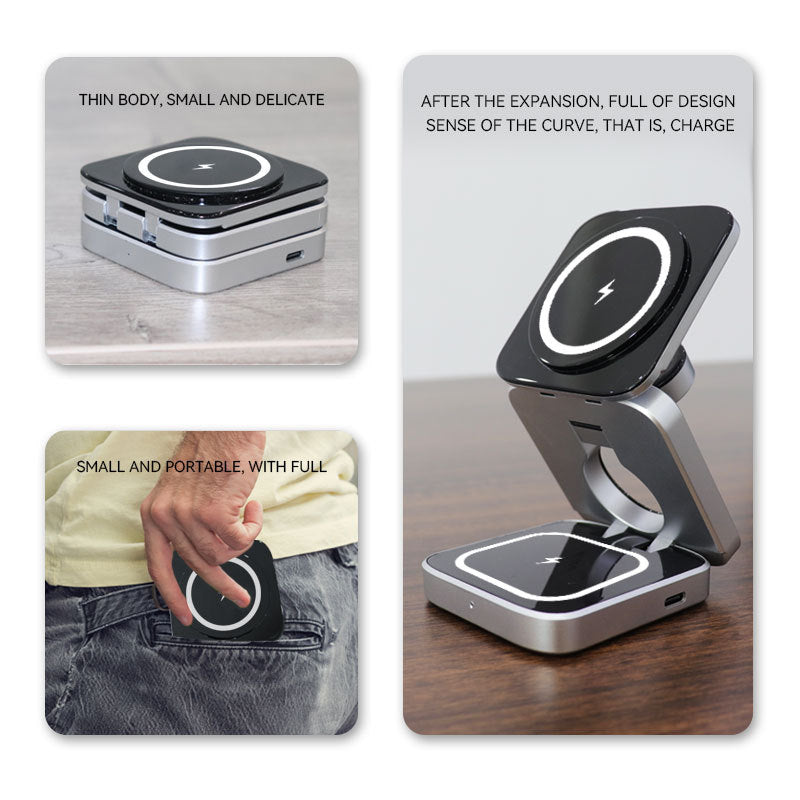 Three-in-One Folding Magnetic Wireless Charger Bracket