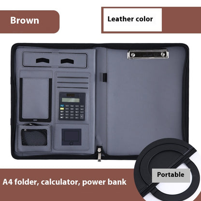 Multifunctional A4 Leather Portable Zipper Bag