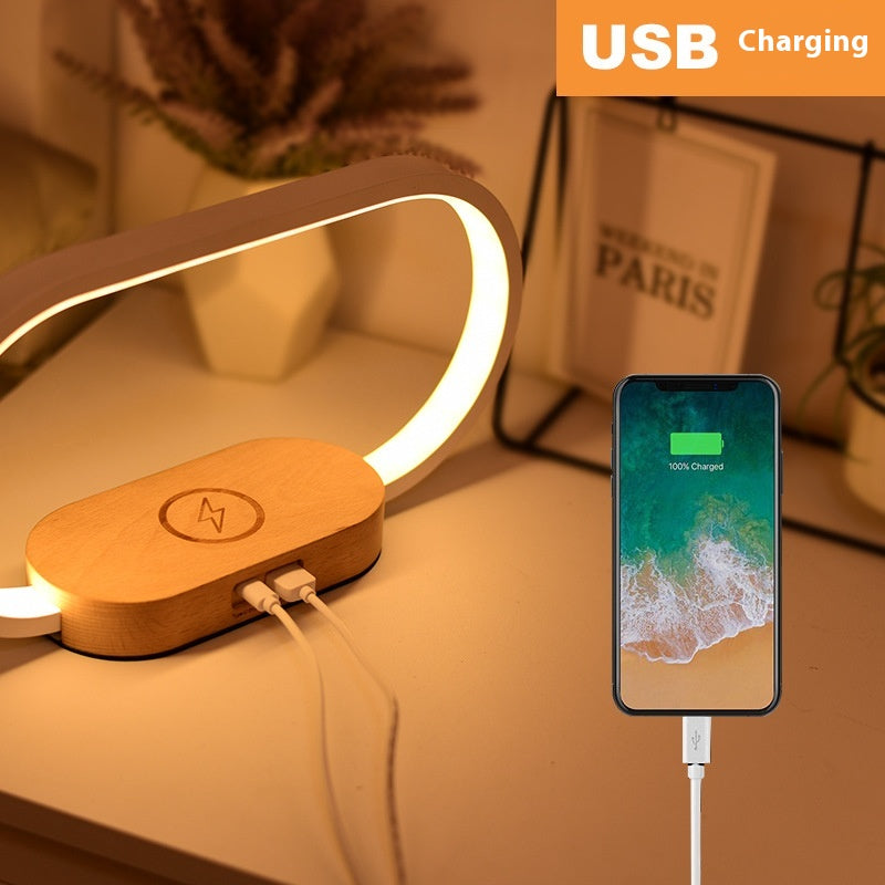 Mobile Phone Wireless Fast Charging Solid Wood Desk Lamp Touch Night Light