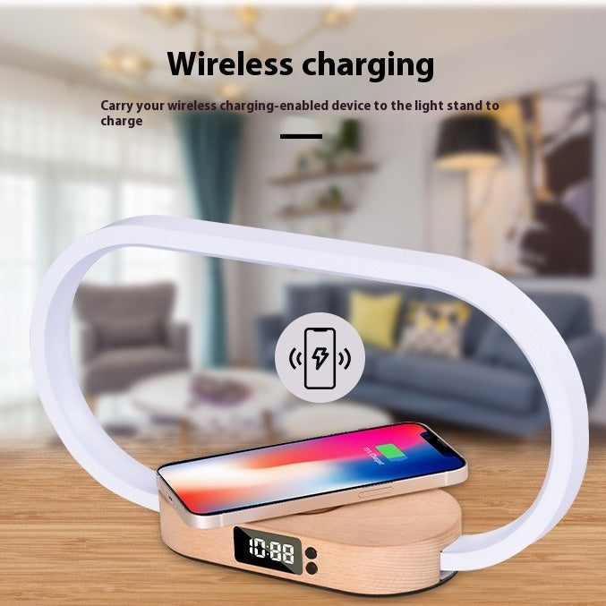 Mobile Phone Wireless Fast Charging Solid Wood Desk Lamp Touch Night Light