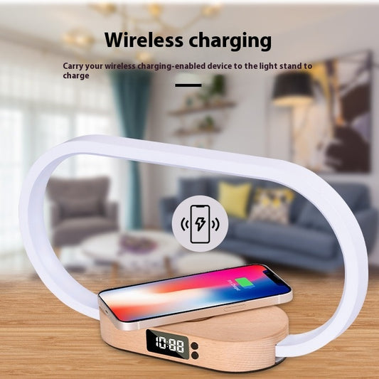 Mobile Phone Wireless Fast Charging Solid Wood Desk Lamp Touch Night Light