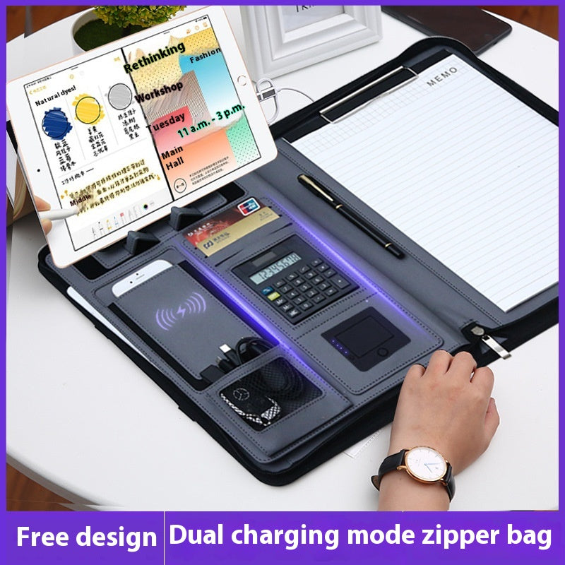 Multifunctional A4 Leather Portable Zipper Bag