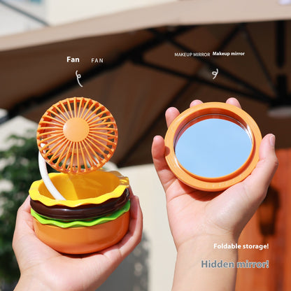 Burger Cosmetic Mirror with Little Fan